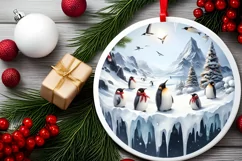 Santa Penguins Winter 3D Round Ornament PNG Product Image 2