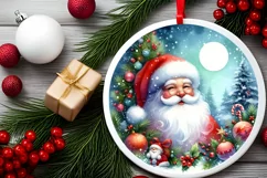 Christmas Santa Round Ornament Sublimation PNG Product Image 2