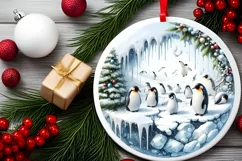 Round Christmas Ornament with Penguins and 3D Spain Scene Product Image 2