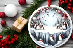 Round Winter Scene with Penguins PNG Product Image 1
