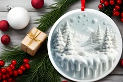 3D Winter Scene Round Sticker Sublimation PNG Product Image 2