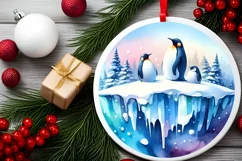 Penguins Winter 3D Round Ornament PNG Product Image 2