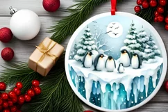 Winter Scene with Penguins Watercolor PNG Product Image 1