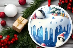 Winter Scene with Penguins Watercolor PNG Product Image 2