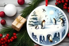 Round Winter Scene with Penguins PNG Product Image 2
