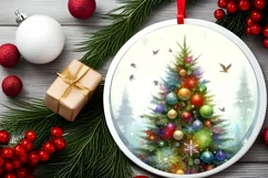 Christmas Tree Round Ornament Sublimation PNG Product Image 1
