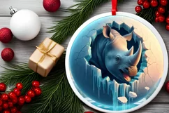 Rhino Emerging from Ice Wall Round Sticker Sublimation PNG Product Image 2