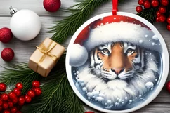 3D Winter Scene Tiger Portrait Round Ornament Sublimation Product Image 2