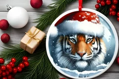 3D Winter Scene Tiger Portrait Round Ornament Sublimation Product Image 1