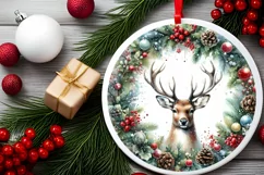 Reindeer Round Ornament Sublimation PNG Product Image 2