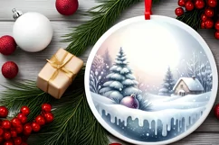 Round Winter Scene with Penguins PNG Product Image 2