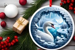 Icy Wall with Smiling Swan Round Ornament Sublimation PNG Product Image 2