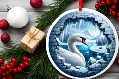 Icy Wall with Smiling Swan Round Ornament Sublimation PNG Product Image 2