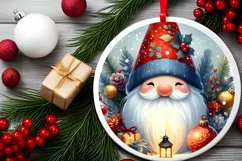 Christmas Gnome Round Ornament Sublimation PNG Product Image 1