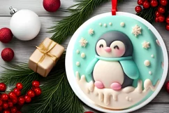 Penguin Round Ornament Sublimation PNG Product Image 2
