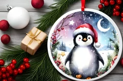 Christmas Penguin Round Ornament Sublimation PNG Product Image 2