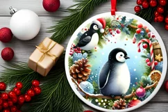 Christmas Penguin Round Ornament Sublimation PNG Product Image 2
