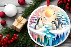 Penguins Winter 3D Round Ornament PNG Product Image 2