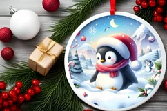 Penguins Winter 3D Round Ornament PNG Product Image 2