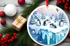 Penguins Winter 3D Round Ornament PNG Product Image 2