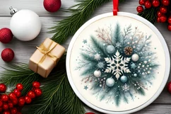 Watercolor Christmas Scene Snow Flake Round Sticker Product Image 1