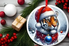3D Winter Scene Tiger Portrait Round Ornament Sublimation Product Image 1