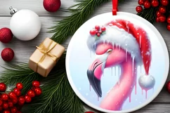 Round Christmass Flamingo PNG Product Image 1
