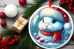 3D Winter Scene Bunny Portrait Round Ornament Sublimation Product Image 1