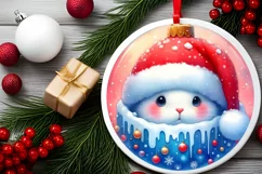 3D Winter Scene Bunny Portrait Round Ornament Sublimation Product Image 2