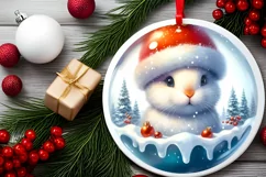 3D Winter Scene Bunny Portrait Round Ornament Sublimation Product Image 2