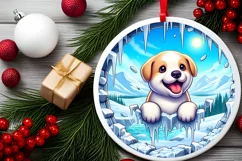 Melting Ice Wall with Smiling Puppy Round Ornament Product Image 1