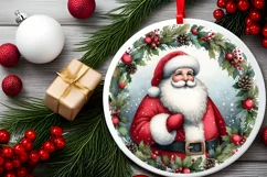 Icy Wall with Smiling Santa Round Ornament Sublimation PNG Product Image 1