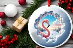 Smiling Flamingo Coming Out Through Snow Wall Sublimation Product Image 2
