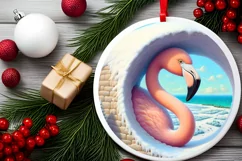 Flamingo Smiling Through Snow Wall Round Ornament Product Image 1