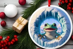 Icy Wall Frog Round Ornament Sublimation PNG Product Image 2