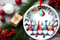 Colorful Winter Gnomes Round Ornament Sublimation PNG Product Image 2