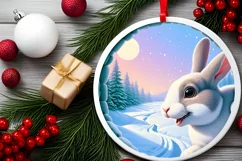 Snow Wall Rabbit Round Ornament Sublimation PNG Product Image 2