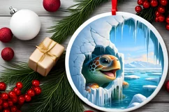 Melting Ice Turtle Round Ornament Sublimation PNG Product Image 2