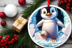 Penguin Smiling Round Ornament Sublimation PNG Product Image 2
