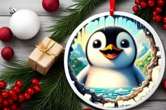 Penguin Smiling Round Ornament Sublimation PNG Product Image 2