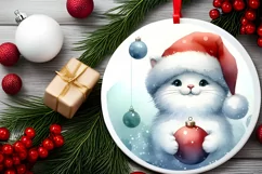 Christmas Cat Round Ornament Sublimation PNG Product Image 2