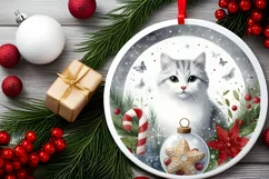 Christmas Cat Round Ornament Sublimation PNG Product Image 2