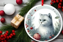 Christmas Cat Round Ornament Sublimation PNG Product Image 2