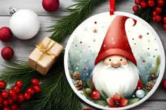 Watercolor Gnome Round Christmas Ornament Sublimation PNG Product Image 2