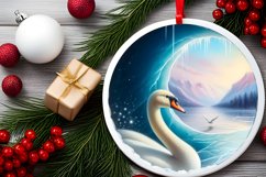 Icy Wall Swan Round Ornament Sublimation PNG Product Image 1