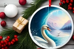 Icy Wall Swan Round Ornament Sublimation PNG Product Image 1