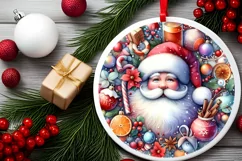 Icy Wall with Smiling Santa Round Ornament Sublimation PNG Product Image 1