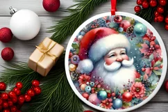 Santa Winter Watercolor Round Sticker Sublimation PNG Product Image 1