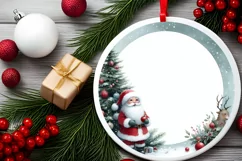 Santa with Deer Round Ornament Sublimation PNG Product Image 2