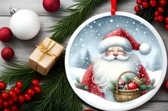 Icy Wall with Smiling Santa Round Ornament Sublimation PNG Product Image 2
